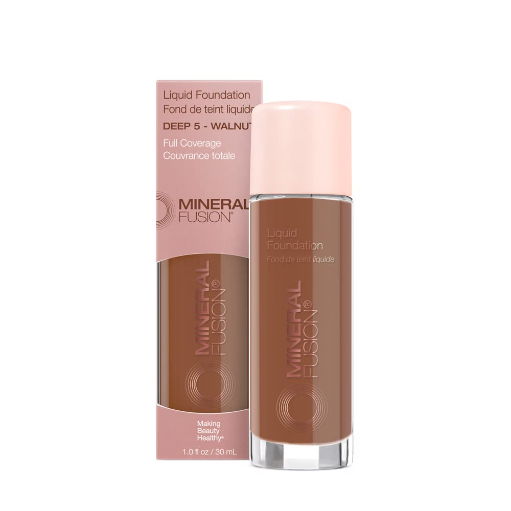 Mineral Fusion Full Coverage Foundation, Liquid Foundation - Warm 1- Light to Medium Complexion w/Golden Undertones, Lightweight Matte Finish, Up to 12 Hr Hydration, Hypoallergenic & Vegan, 1 fl. oz