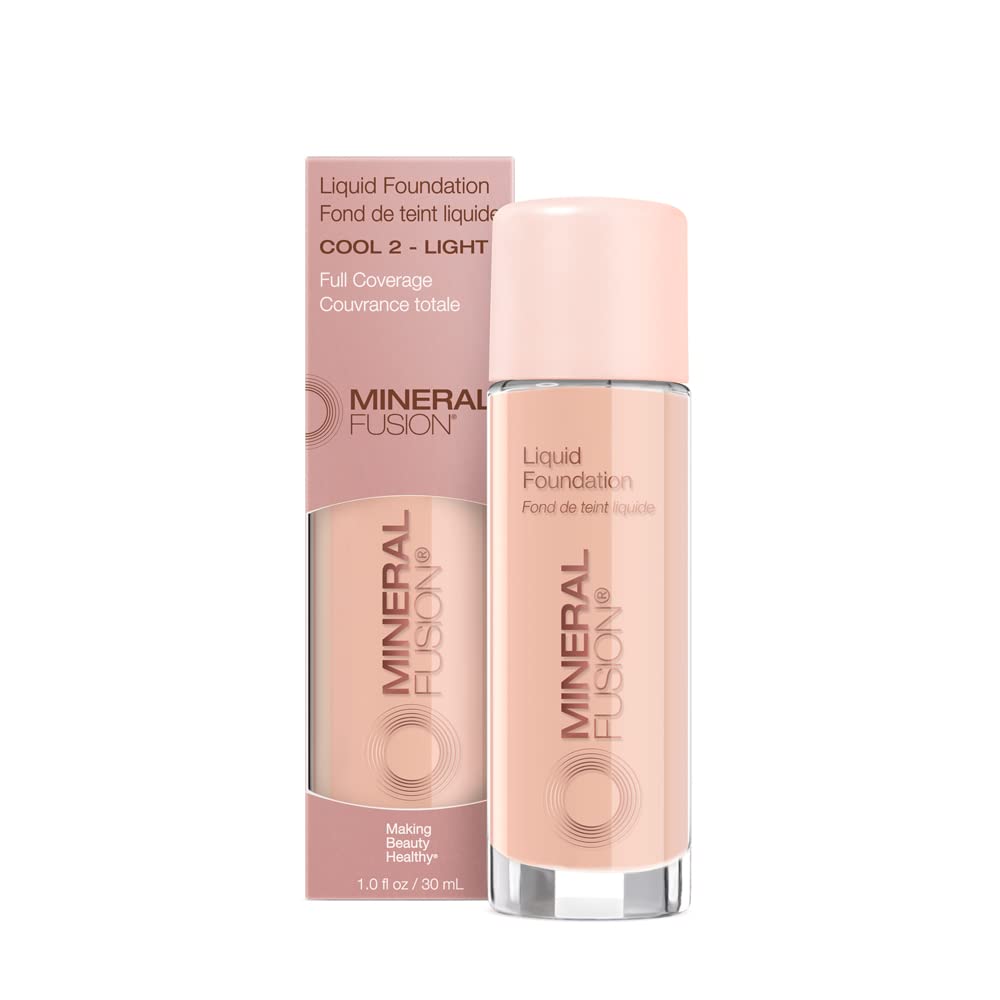 Mineral Fusion Full Coverage Foundation, Liquid Foundation - Warm 1- Light to Medium Complexion w/Golden Undertones, Lightweight Matte Finish, Up to 12 Hr Hydration, Hypoallergenic & Vegan, 1 fl. oz
