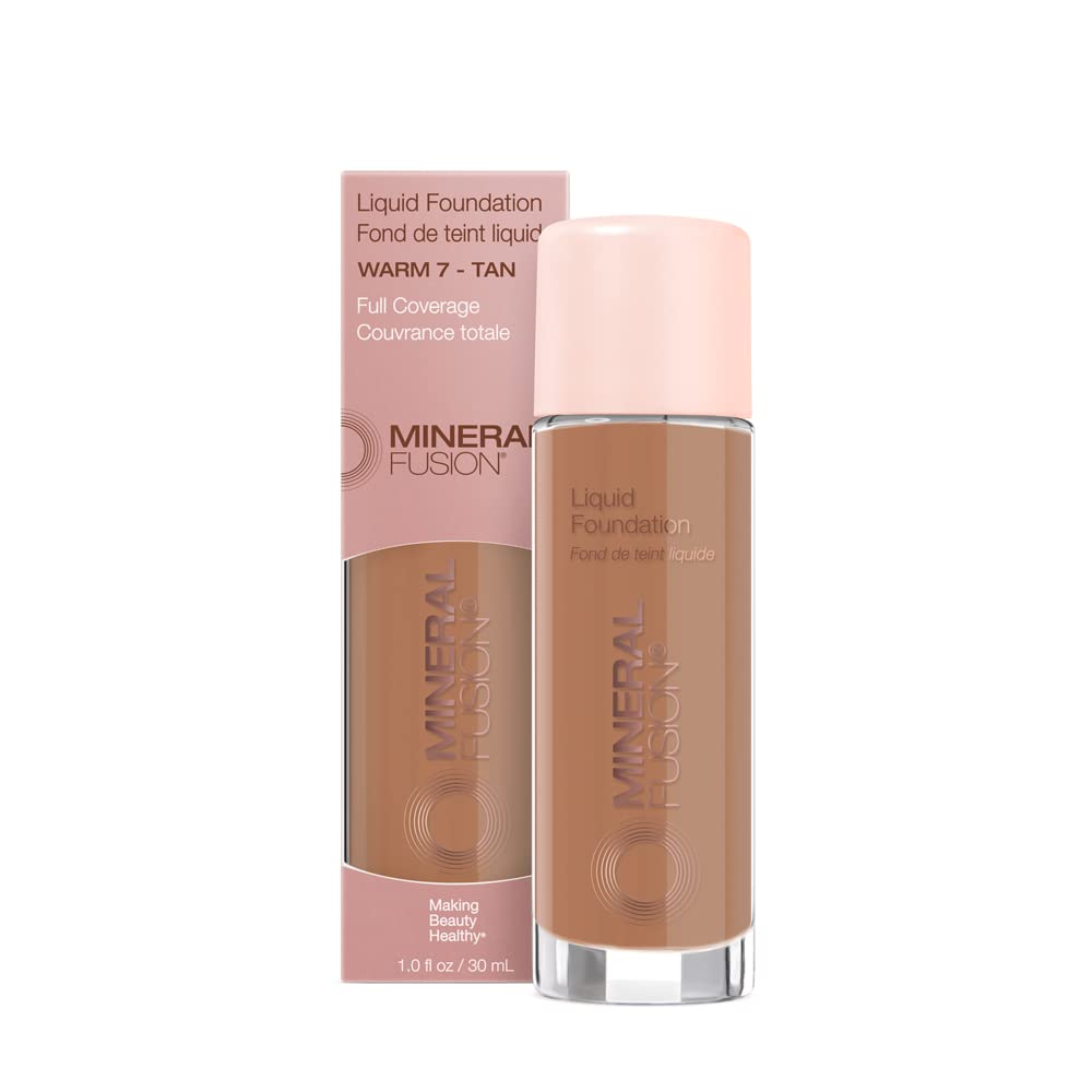 Mineral Fusion Full Coverage Foundation, Liquid Foundation - Warm 1- Light to Medium Complexion w/Golden Undertones, Lightweight Matte Finish, Up to 12 Hr Hydration, Hypoallergenic & Vegan, 1 fl. oz