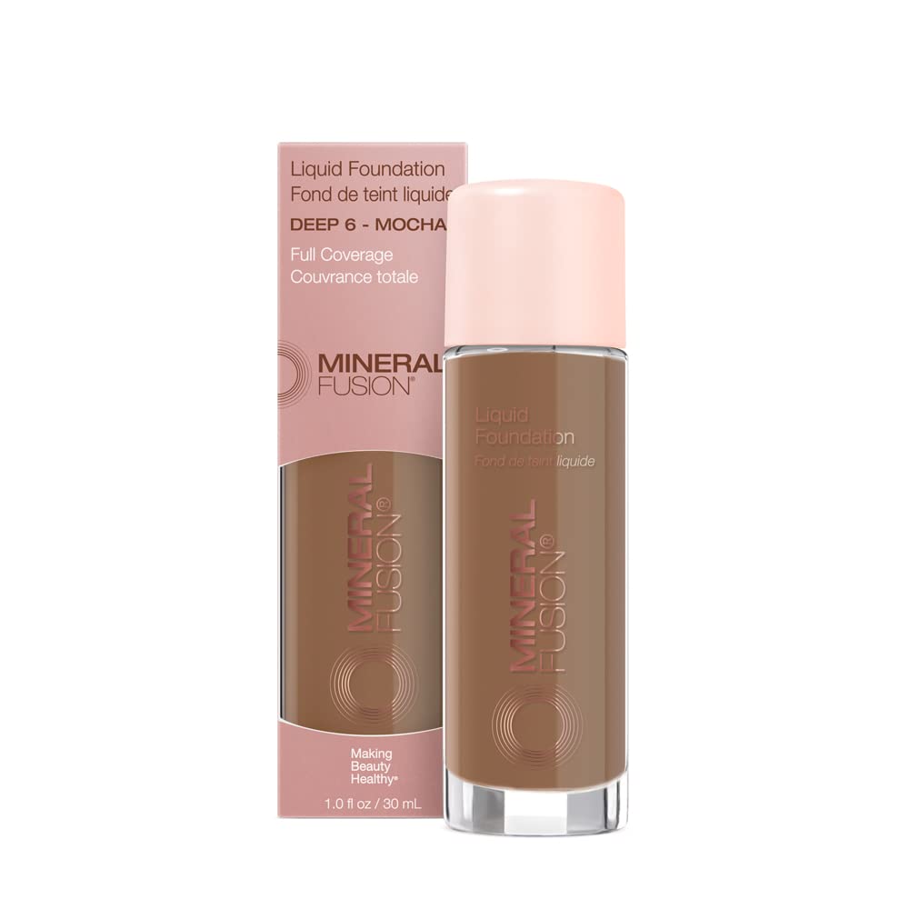Mineral Fusion Full Coverage Foundation, Liquid Foundation - Warm 1- Light to Medium Complexion w/Golden Undertones, Lightweight Matte Finish, Up to 12 Hr Hydration, Hypoallergenic & Vegan, 1 fl. oz