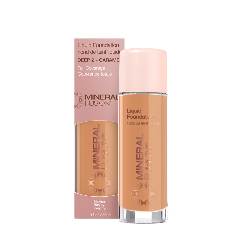 Mineral Fusion Full Coverage Foundation, Liquid Foundation - Warm 1- Light to Medium Complexion w/Golden Undertones, Lightweight Matte Finish, Up to 12 Hr Hydration, Hypoallergenic & Vegan, 1 fl. oz