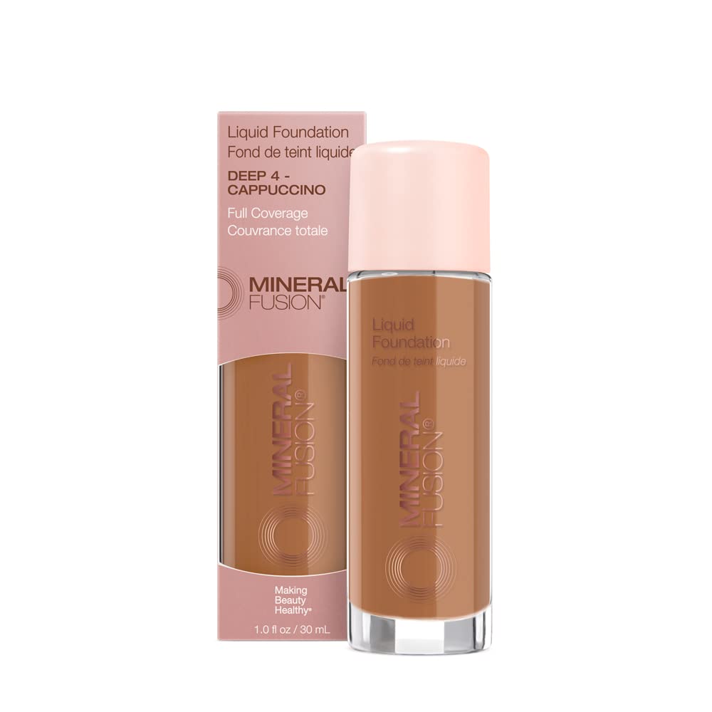 Mineral Fusion Full Coverage Foundation, Liquid Foundation - Warm 1- Light to Medium Complexion w/Golden Undertones, Lightweight Matte Finish, Up to 12 Hr Hydration, Hypoallergenic & Vegan, 1 fl. oz