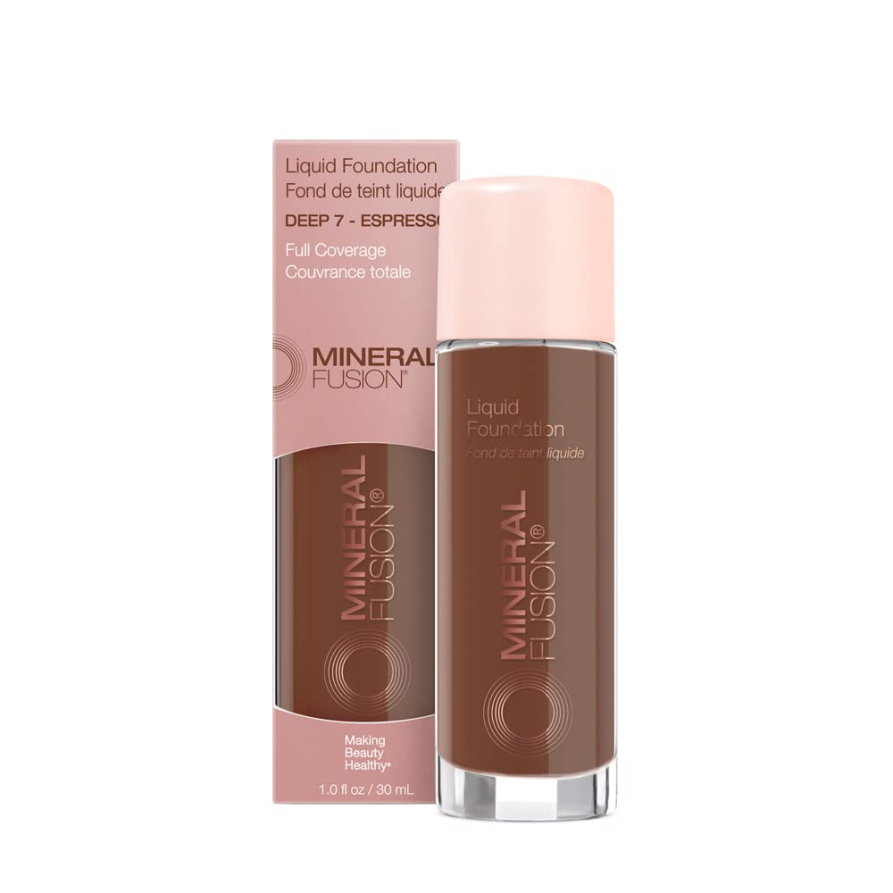 Mineral Fusion Full Coverage Foundation, Liquid Foundation - Warm 1- Light to Medium Complexion w/Golden Undertones, Lightweight Matte Finish, Up to 12 Hr Hydration, Hypoallergenic & Vegan, 1 fl. oz