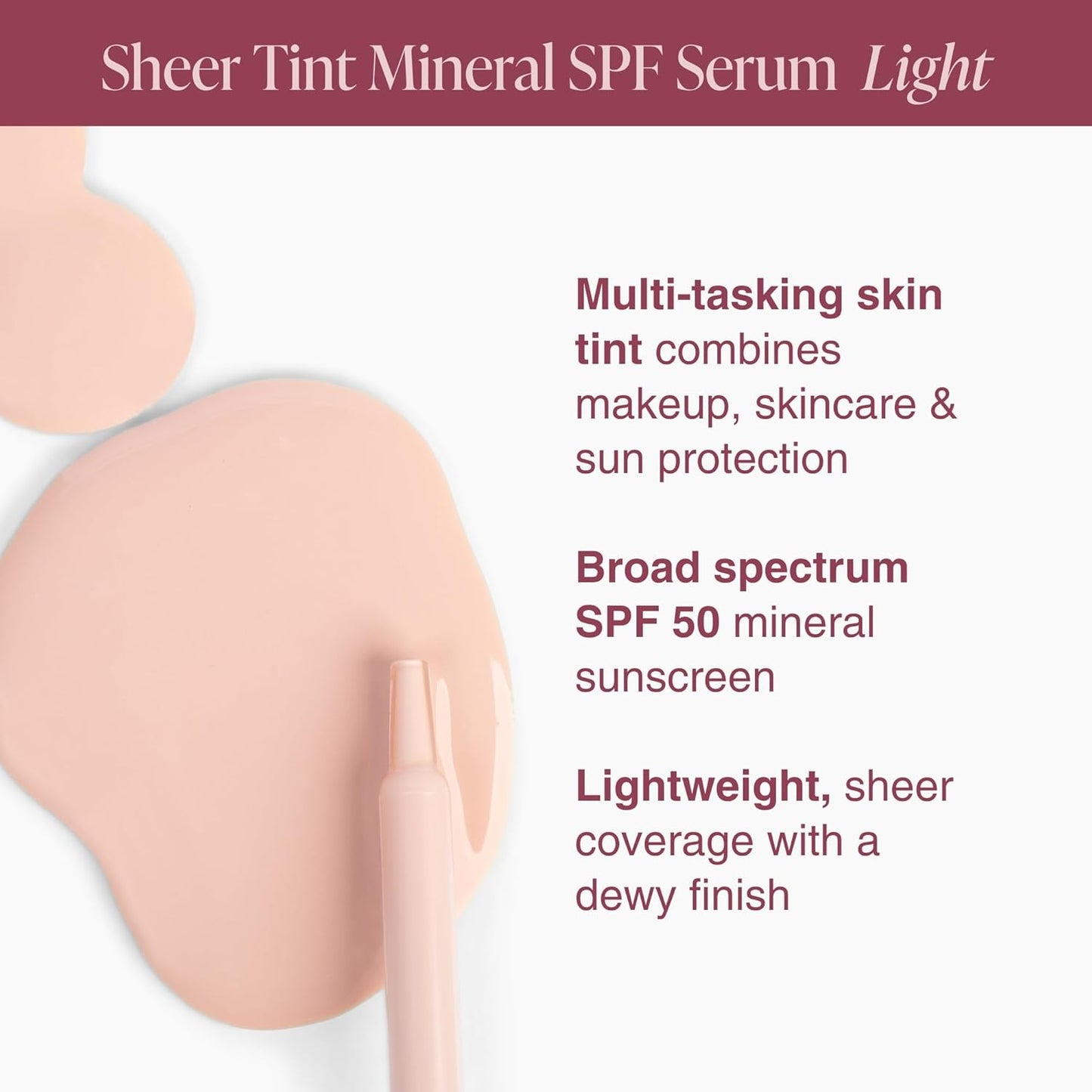Mineral Fusion Face Serum, Sheer Tint Mineral SPF Serum, 1 Fl Oz, Light, Tinted Broad Spectrum SPF 50 Mineral Sunscreen, Sheer Coverage, Lightweight & Dewy Finish for Glowing, Protected Skin