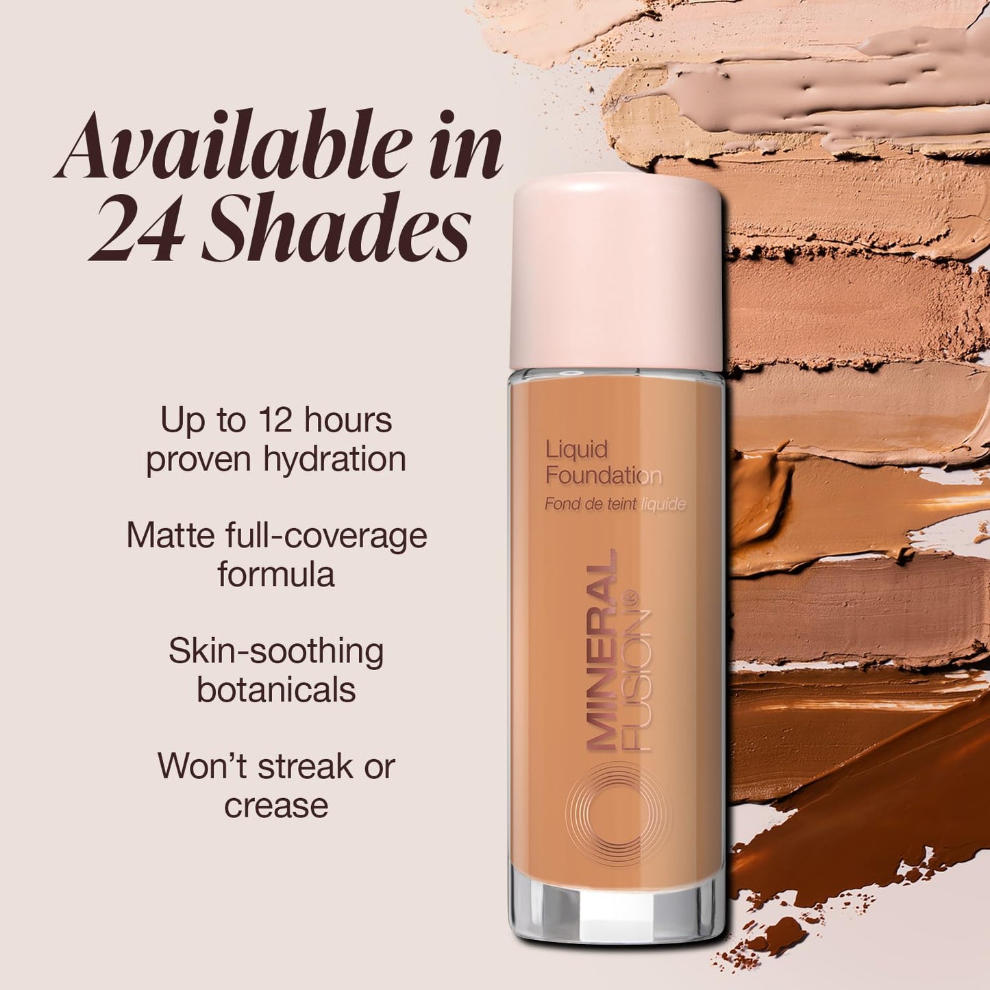 Mineral Fusion Full Coverage Foundation, Liquid Foundation - Warm 1- Light to Medium Complexion w/Golden Undertones, Lightweight Matte Finish, Up to 12 Hr Hydration, Hypoallergenic & Vegan, 1 fl. oz